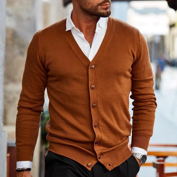 Casual Męski Kardigan - Elias-Ciemnobrązowy-S-Trend Polska