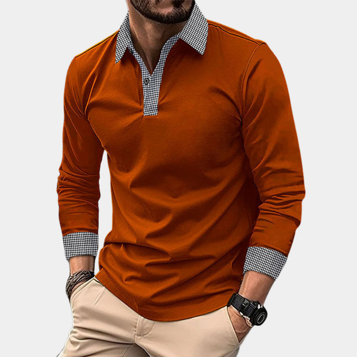 Casual męski polo z długimi rękawami - Finn-Brązowy-M-Trend Polska