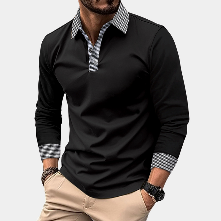 Casual męski polo z długimi rękawami - Finn-Czarny-M-Trend Polska