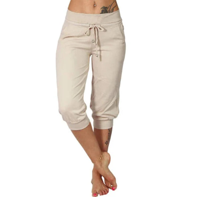 Casual Spodnie Capri - Luna-Beżowy-S-Trend Polska