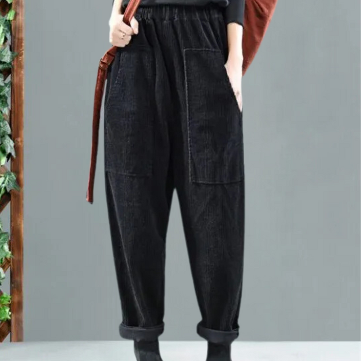 Casual Spodnie z Ribflanelu dla Damskiej - Marlowe-Czarny-XS-Trend Polska