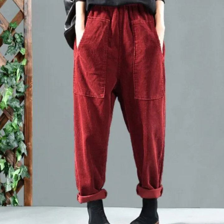 Casual Spodnie z Ribflanelu dla Damskiej - Marlowe-Czerwony-XS-Trend Polska