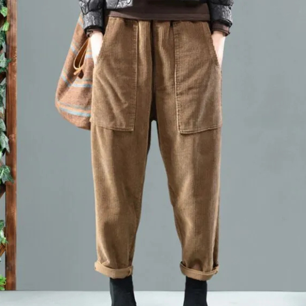 Casual Spodnie z Ribflanelu dla Damskiej - Marlowe-Khaki-XS-Trend Polska