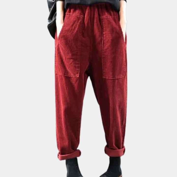 Casual Spodnie z Ribflanelu dla Damskiej - Marlowe-Czerwony-XS-Trend Polska