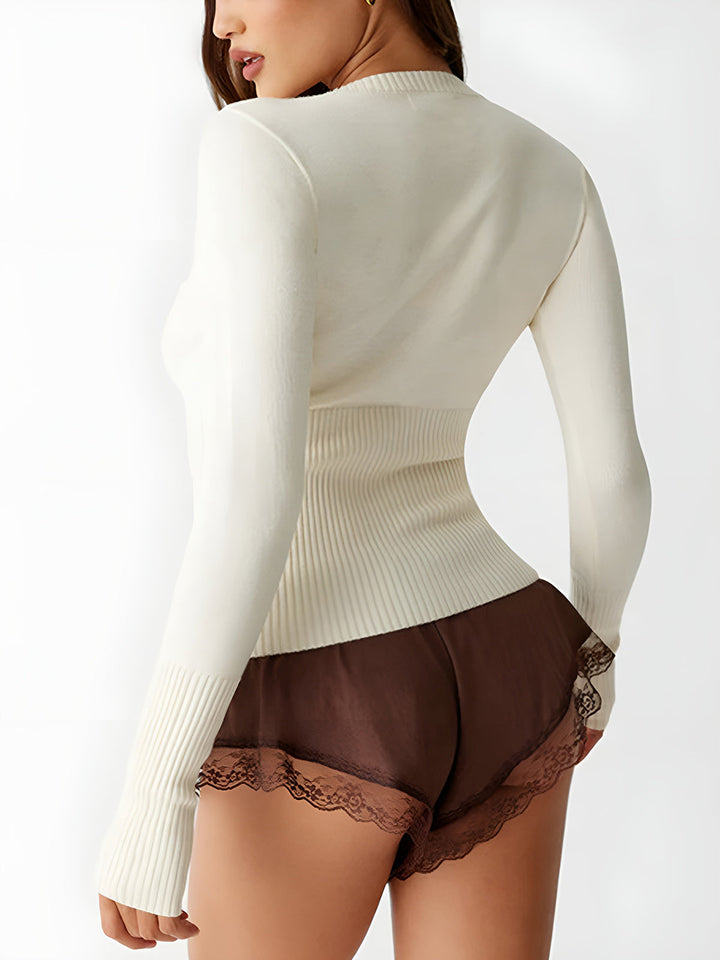 Casual Włóczkowa Koszulka Damska - Elodie-Biały-XS-Trend Polska