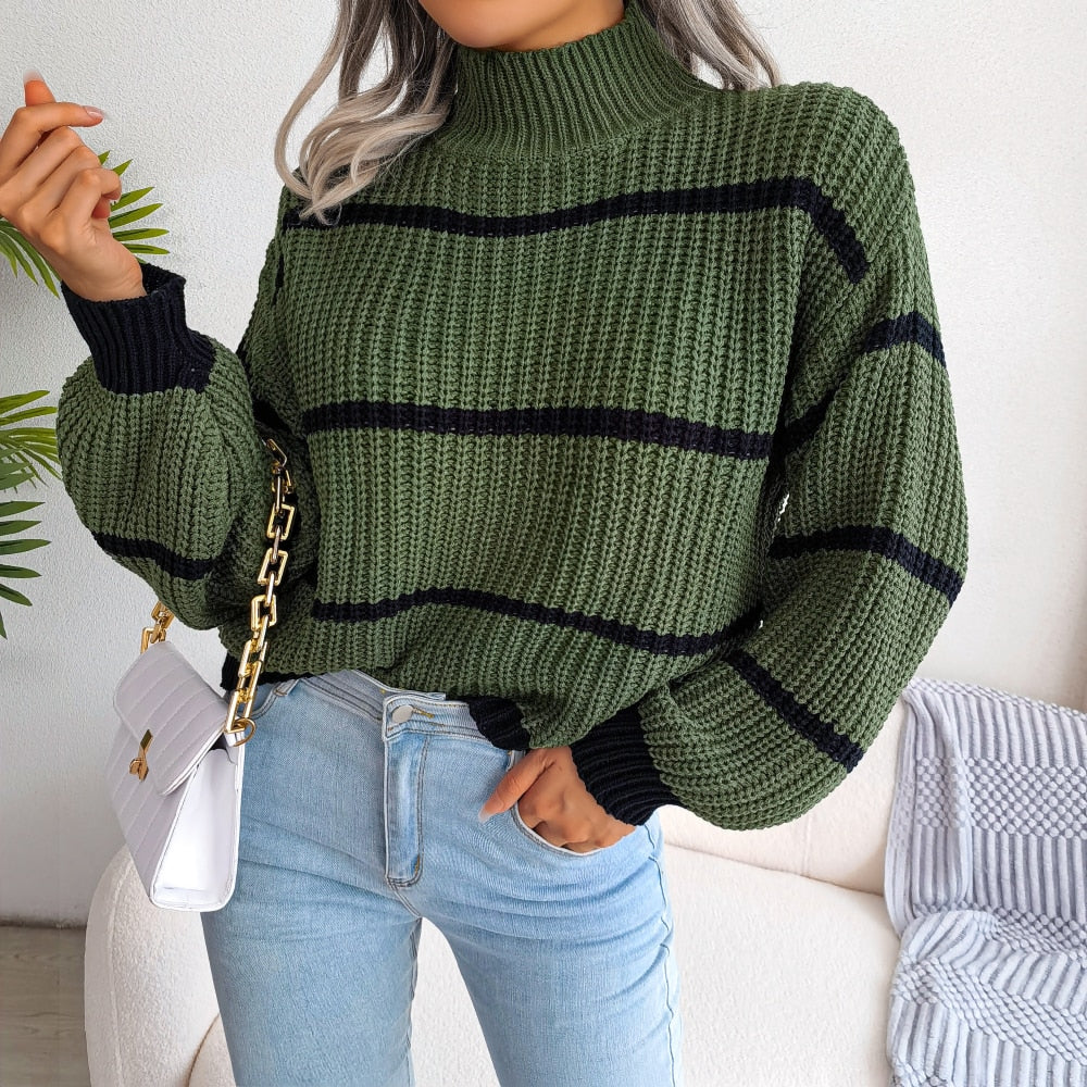 Casual Żebrowy Golf - Elara-Zielony wojskowy-S-Trend Polska
