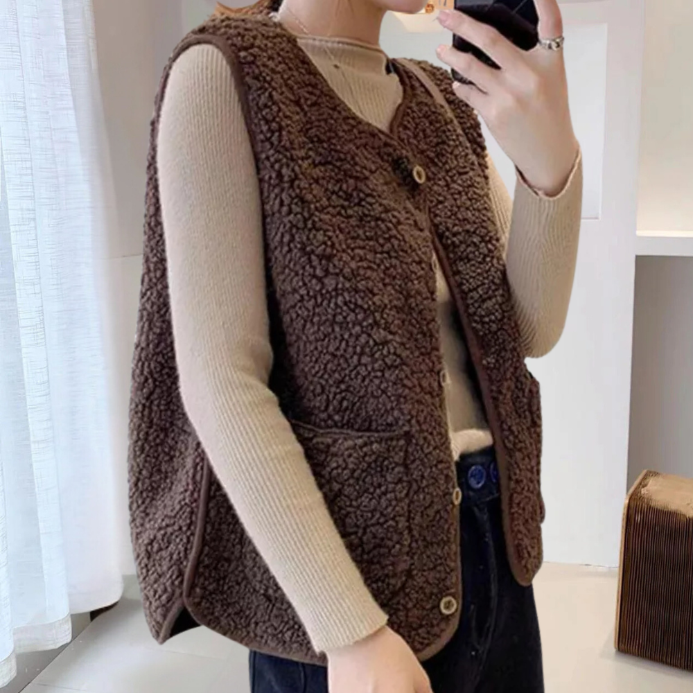 Casual Związana Damska Kamizelka - Noa-Beżowy-XS-Trend Polska