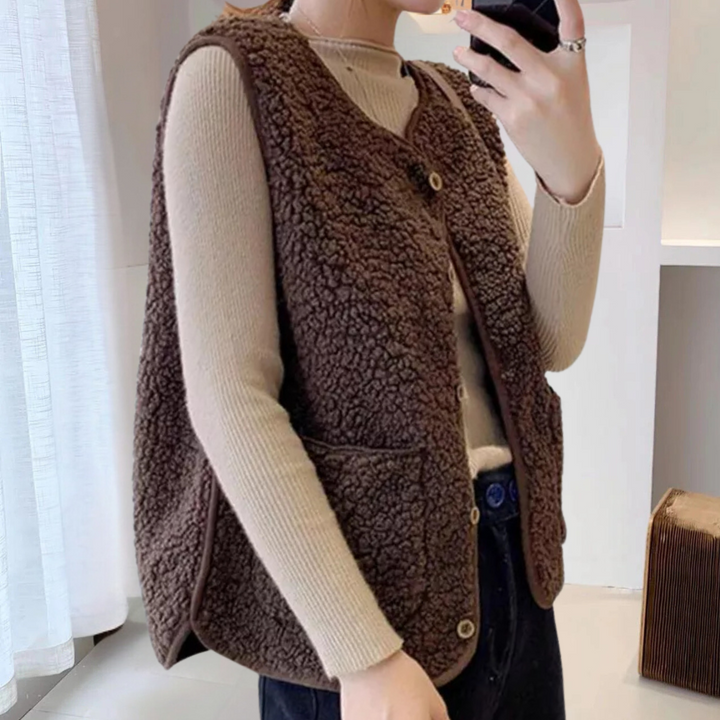 Casual Związana Damska Kamizelka - Noa-Beżowy-XS-Trend Polska