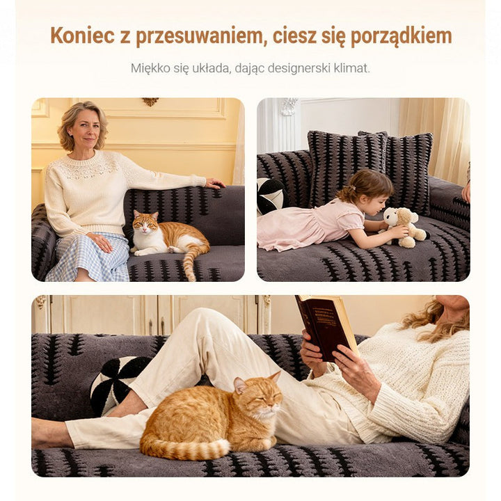 Kolaż trzech scen: kobieta z kotem, dziewczynka z pluszakiem i leżąca czytelniczka na narzucie 3