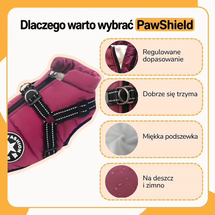 Bordowy płaszcz z szelkami i kółka z detalami: regulowany suwak, solidne zapięcie, miękka podszewka i krople wody na tkaninie. 5