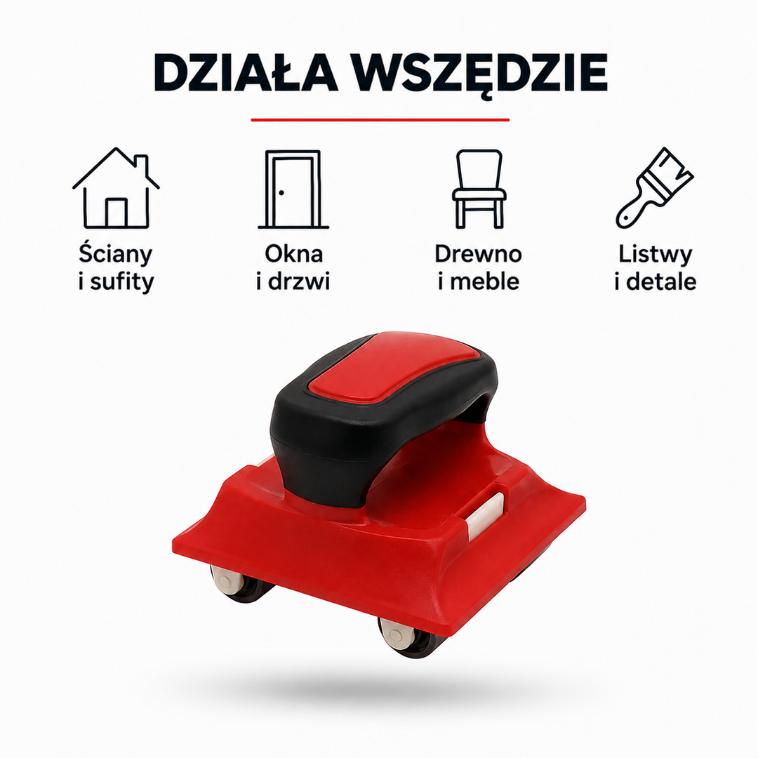 Narzędzie widziane z boku i od spodu, z czarnym uchwytem i małymi kółkami po bokach 8