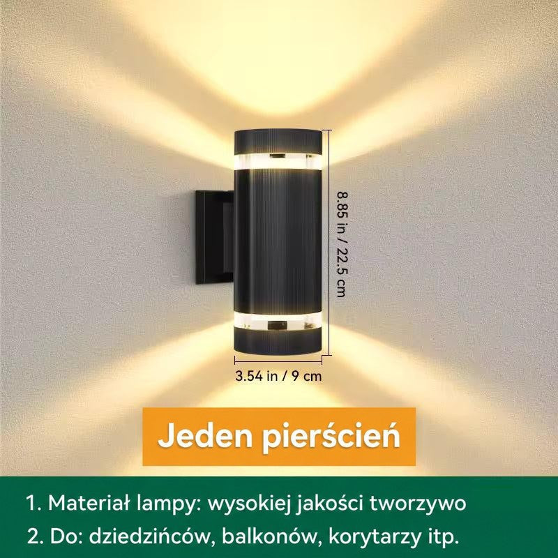 Grafika z wymiarami walcowego kinkietu z pojedynczym pierścieniem świetlnym, wysokość około 22,5 cm 13