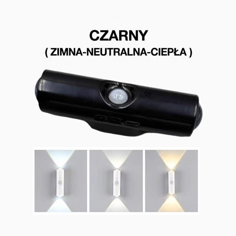 Czarna lampa z czujnikiem ruchu oraz trzy odcienie światła białego, od zimnego do ciepłego 3