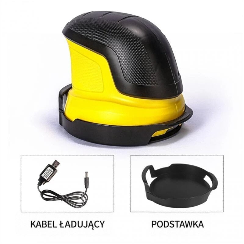 Skrobak na czarnej tacce, poniżej osobno kabel ładowania USB i sama taca 6