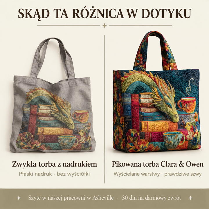 Zestawienie dwóch toreb: po lewej szara, płaska torba z nadrukiem, po prawej pikowana, wypełniona torba w intensywnych kolorach. 4