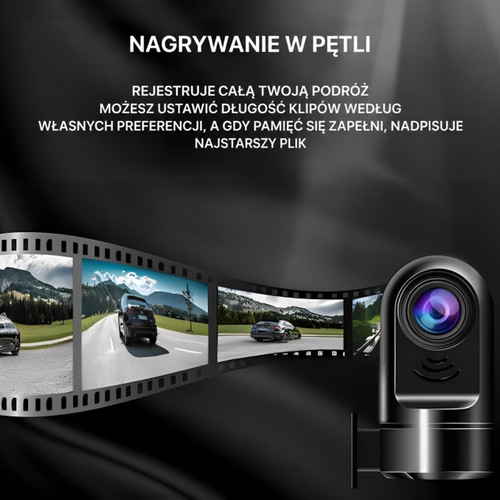 Taśma filmowa z ujęciami z drogi obok kamery, ilustrująca nagrywanie w pętli 8