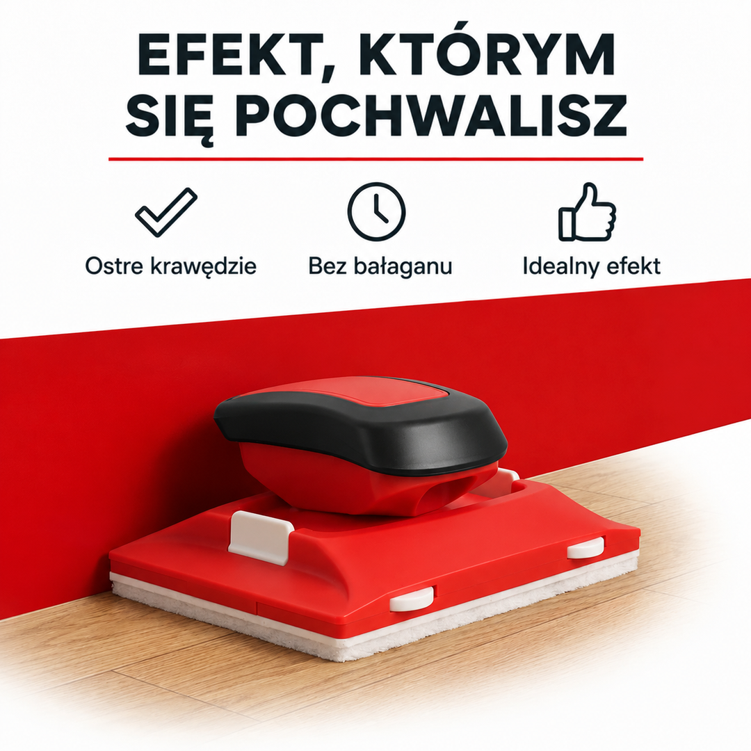 Narzędzie z białą filcową podkładką ustawione przy czerwonej ścianie i drewnianej podłodze 2