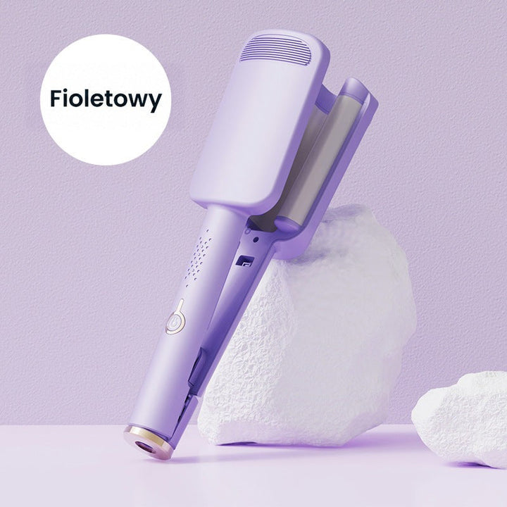 Fioletowa lokówka falowa oparta o białą skałę dekoracyjną na fioletowym tle 5