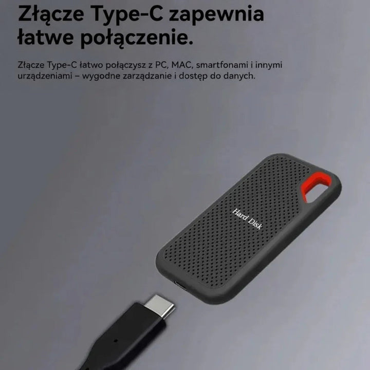 Dysk i wtyczka USB-C tuż przed podłączeniem, ilustracja złącza typu C 3