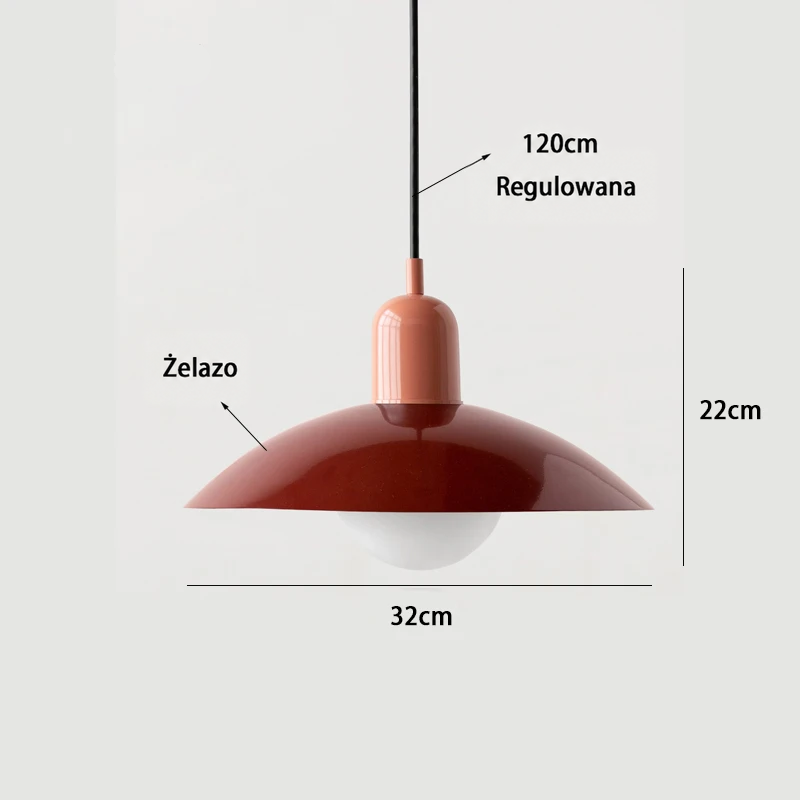 Rysunek techniczny lampy z podanymi wymiarami klosza i regulowanej długości przewodu 13