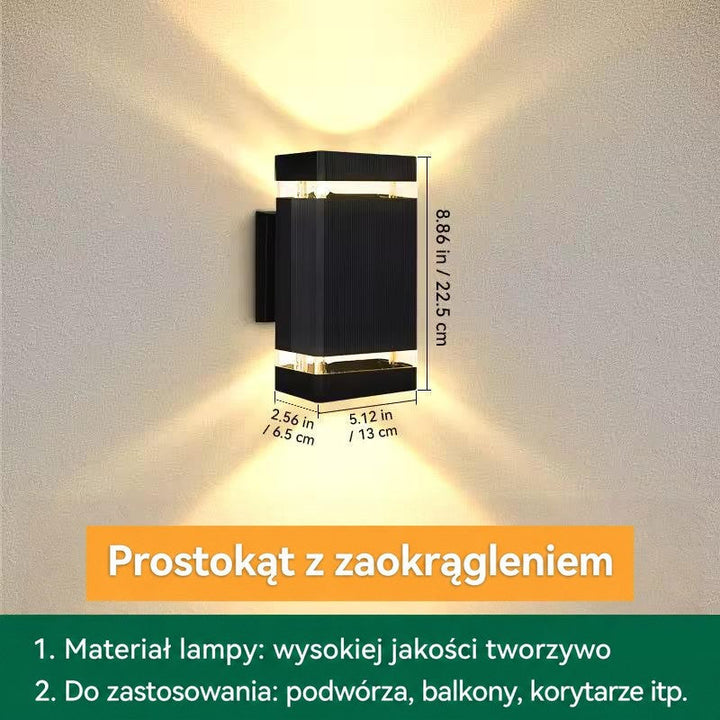Grafika z wymiarami prostokątnego kinkietu bez dodatkowych pierścieni, wysokość około 22,5 cm 16