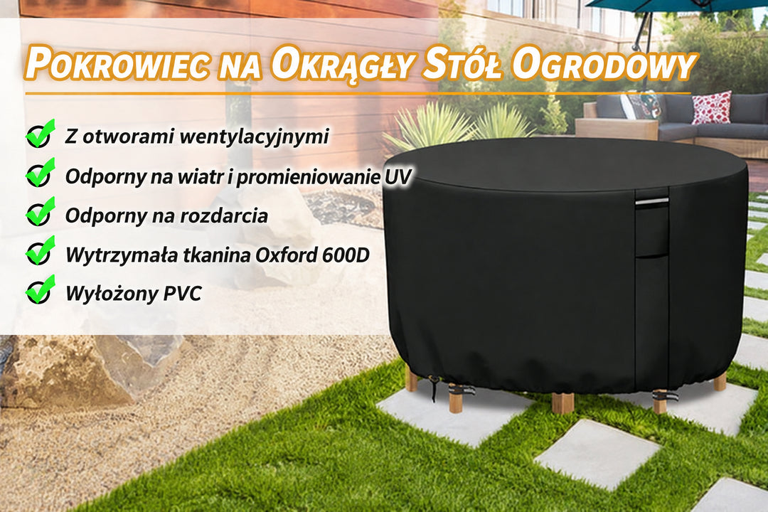 Wytrzymały okrągły pokrowiec na meble tarasowe z otworem wentylacyjnym
