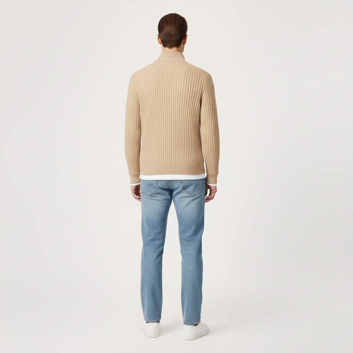 Męski Beżowo-Brązowy Sweter na Zamek