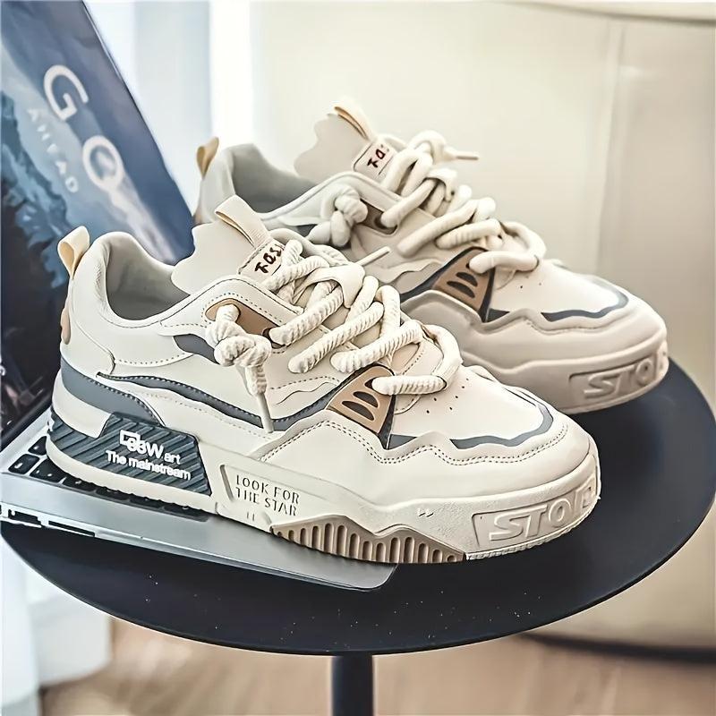Chunky męskie sneakersy streetwear z profilowaną podeszwą i komfortową wyściółką - Kair-Beżowy-38.5-Trend Polska