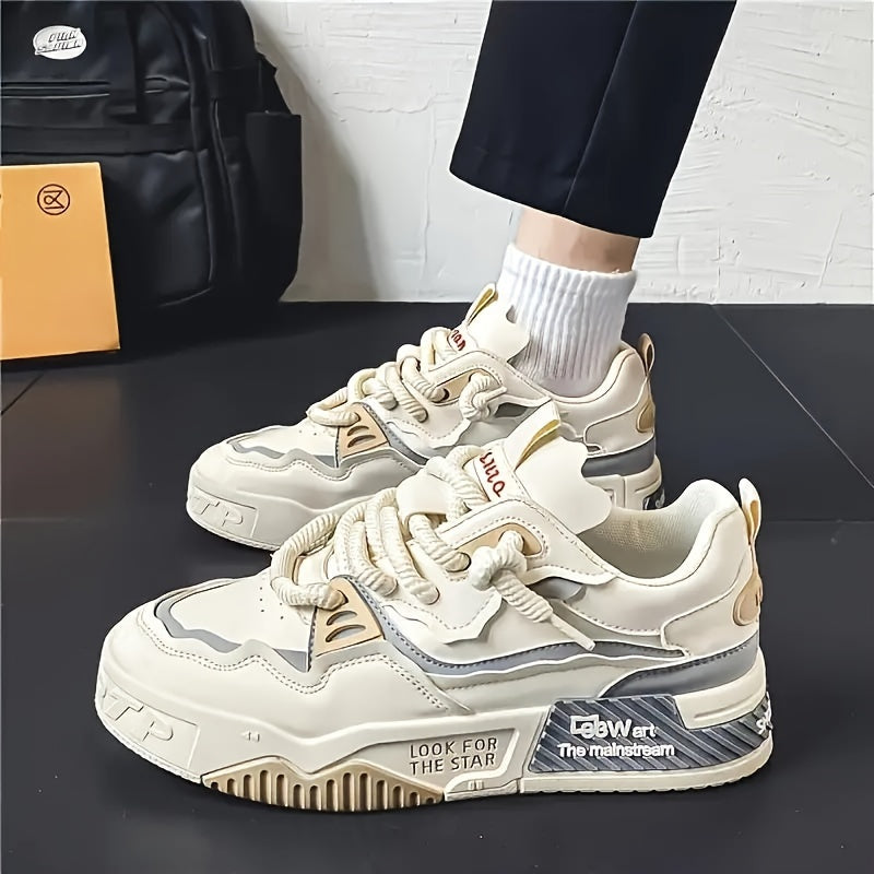 Chunky męskie sneakersy streetwear z profilowaną podeszwą i komfortową wyściółką - Kair-Beżowy-38.5-Trend Polska