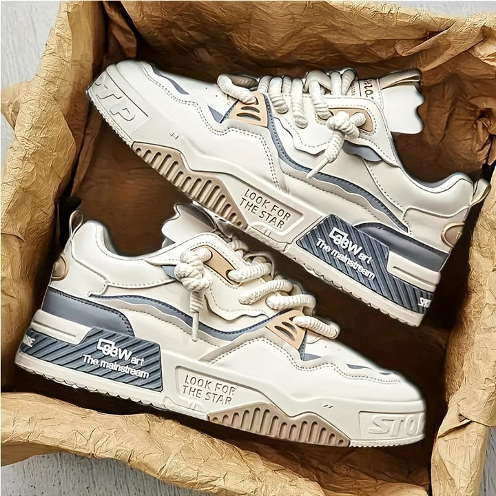 Chunky męskie sneakersy streetwear z profilowaną podeszwą i komfortową wyściółką - Kair-Beżowy-38.5-Trend Polska