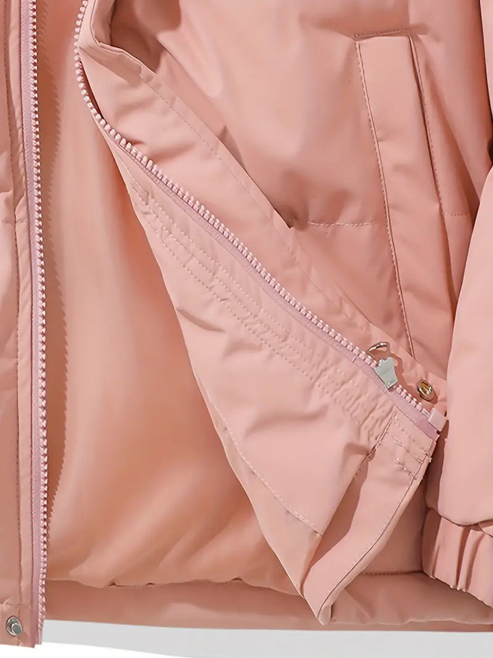 Ciepła damska kurtka z kapturem - Aurelia-Różowy-M-Trend Polska