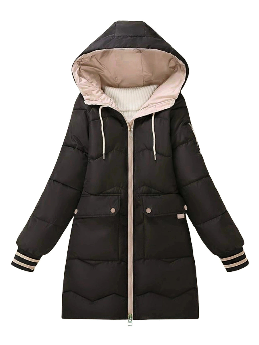 Ciepła pikowana hoodie z zamkiem - Valencia-Czarny-S-Trend Polska