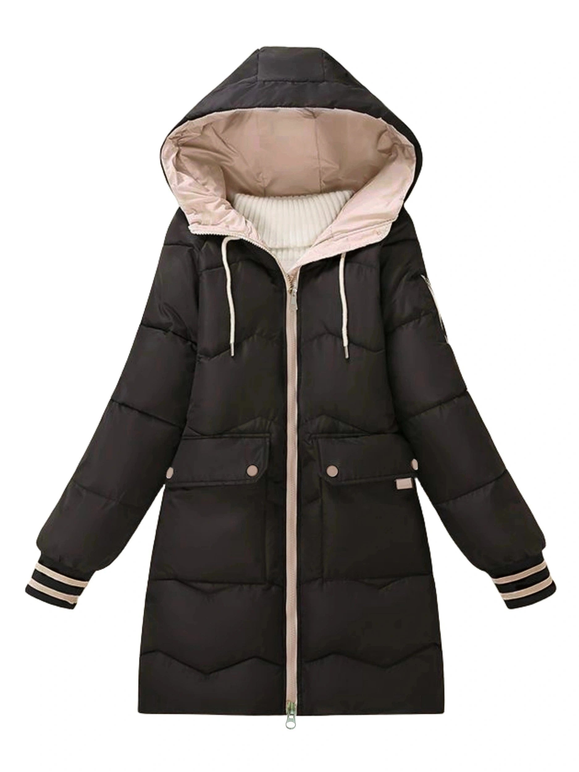 Ciepła pikowana hoodie z zamkiem - Valencia-Czarny-S-Trend Polska