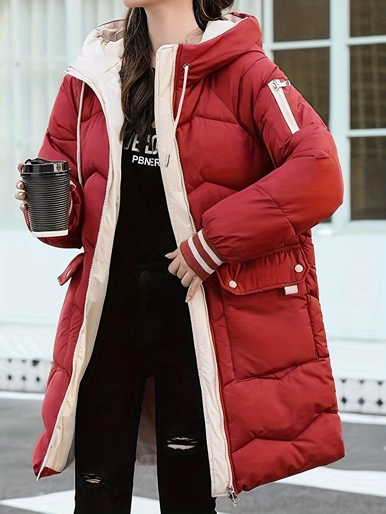 Ciepła pikowana hoodie z zamkiem - Valencia-Czerwony-S-Trend Polska