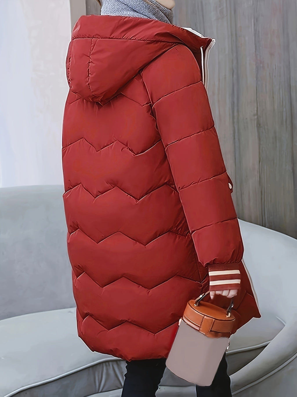 Ciepła pikowana hoodie z zamkiem - Valencia-Czerwony-S-Trend Polska