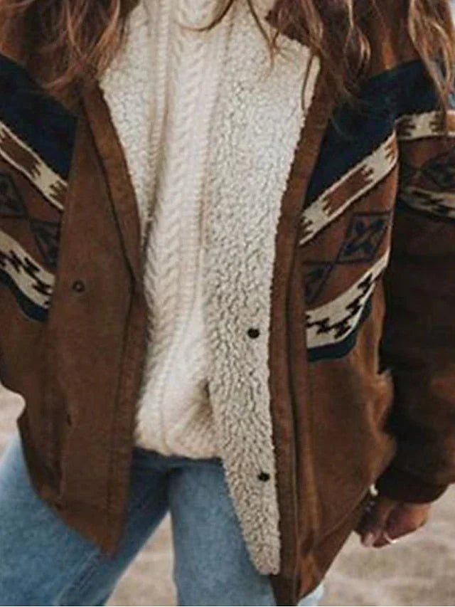 Ciepła retro, pluszowa zimowa kurtka - Daisy-Brązowy-S-Trend Polska