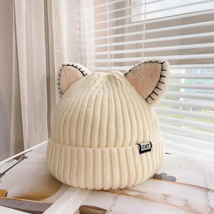 Ciepła zimowa czapka z uszami kota - PurrWarm-Beżowy-1-Trend Polska