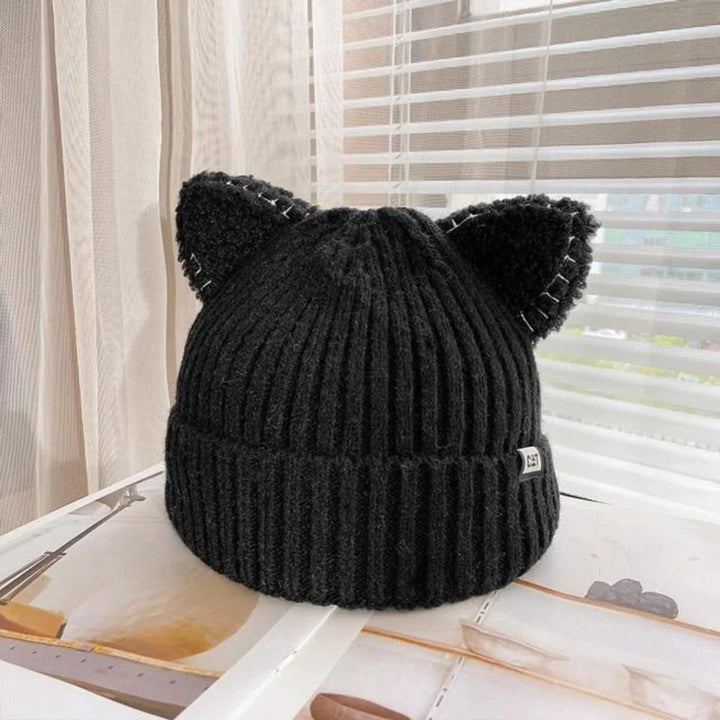 Ciepła zimowa czapka z uszami kota - PurrWarm-Czarny-1-Trend Polska