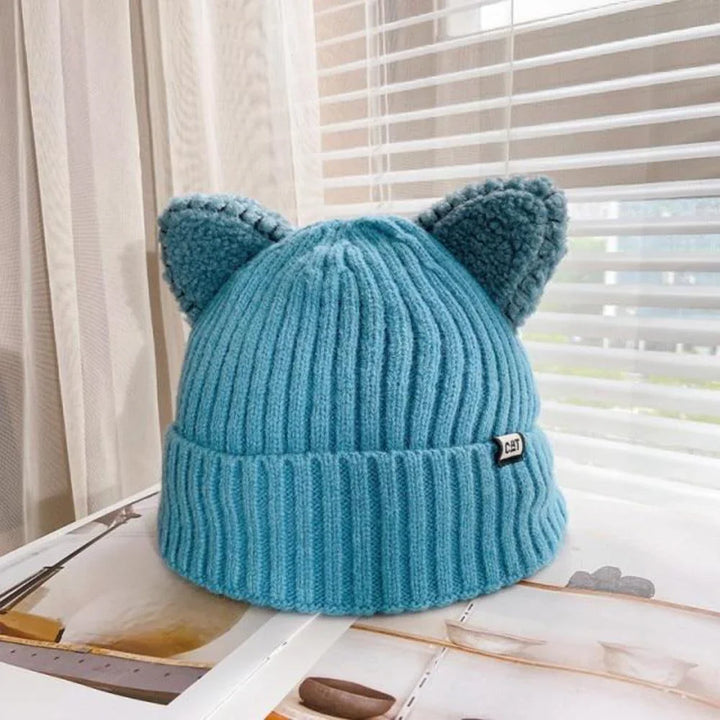Ciepła zimowa czapka z uszami kota - PurrWarm-Niebieski-1-Trend Polska