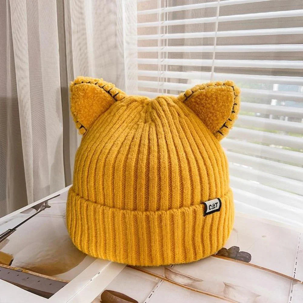 Ciepła zimowa czapka z uszami kota - PurrWarm-Żółty-1-Trend Polska