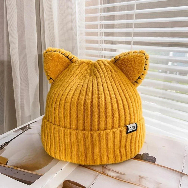 Ciepła zimowa czapka z uszami kota - PurrWarm-Żółty-1-Trend Polska