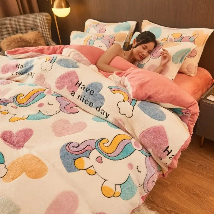 Ciepła zimowa pościel flanelowa - FluffNest-Biały wielokolorowy-150x200cm-Trend Polska