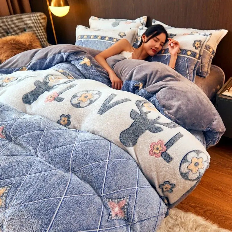 Ciepła zimowa pościel flanelowa - FluffNest-Niebieski-150x200cm-Trend Polska