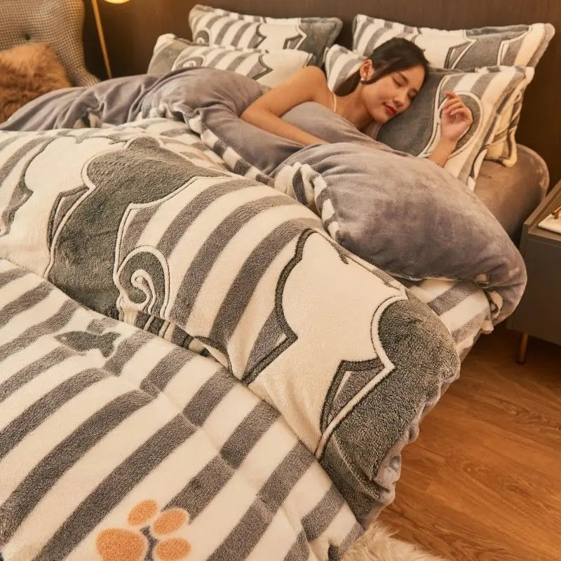Ciepła zimowa pościel flanelowa - FluffNest-Szary-150x200cm-Trend Polska