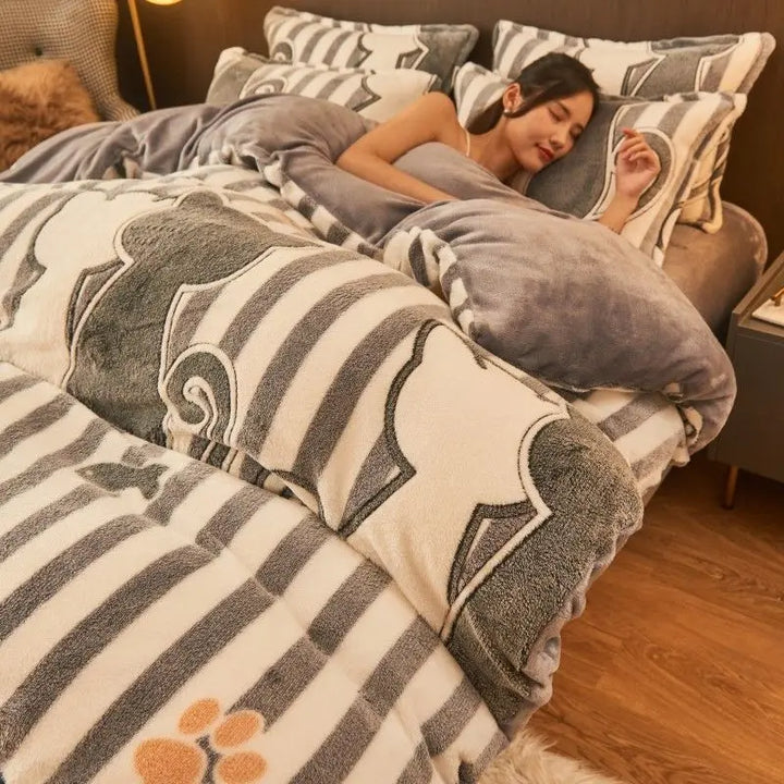 Ciepła zimowa pościel flanelowa - FluffNest-Szary-150x200cm-Trend Polska
