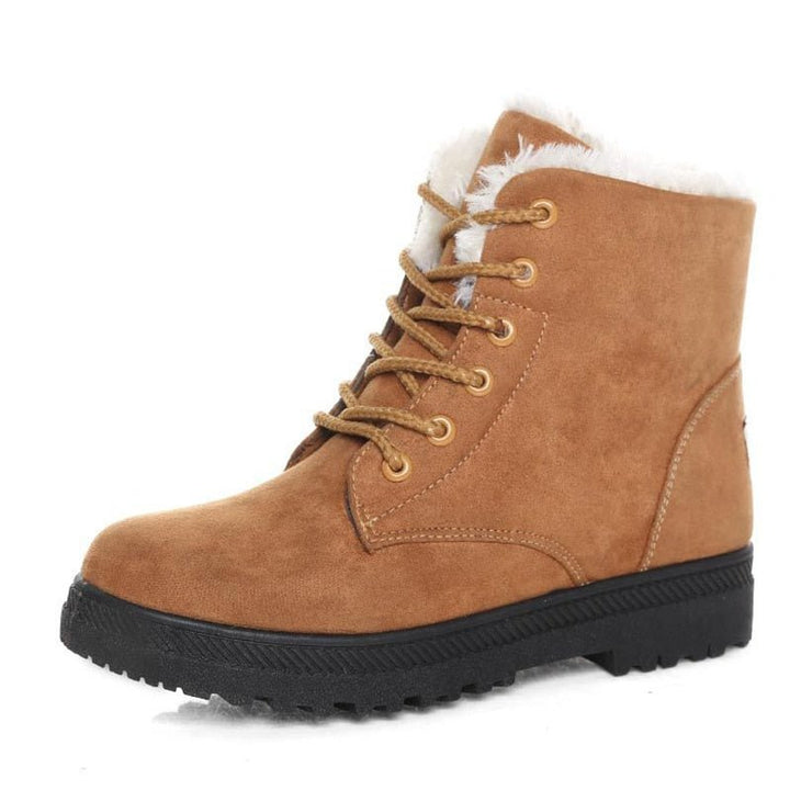 Ciepłe ocieplane damskie zimowe buty za kostkę z szyjkami - Eliza Fur Boot-Brązowy-35-Trend Polska