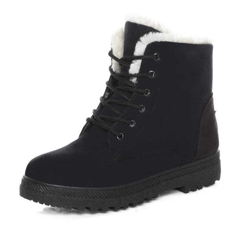 Ciepłe ocieplane damskie zimowe buty za kostkę z szyjkami - Eliza Fur Boot-Czarny-35-Trend Polska