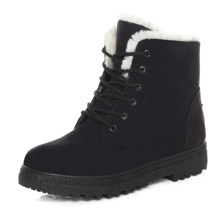 Ciepłe ocieplane damskie zimowe buty za kostkę z szyjkami - Eliza Fur Boot-Czarny-35-Trend Polska