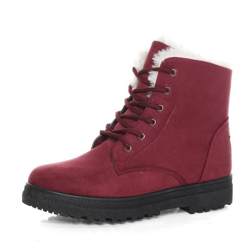 Ciepłe ocieplane damskie zimowe buty za kostkę z szyjkami - Eliza Fur Boot-Czerwony-35-Trend Polska