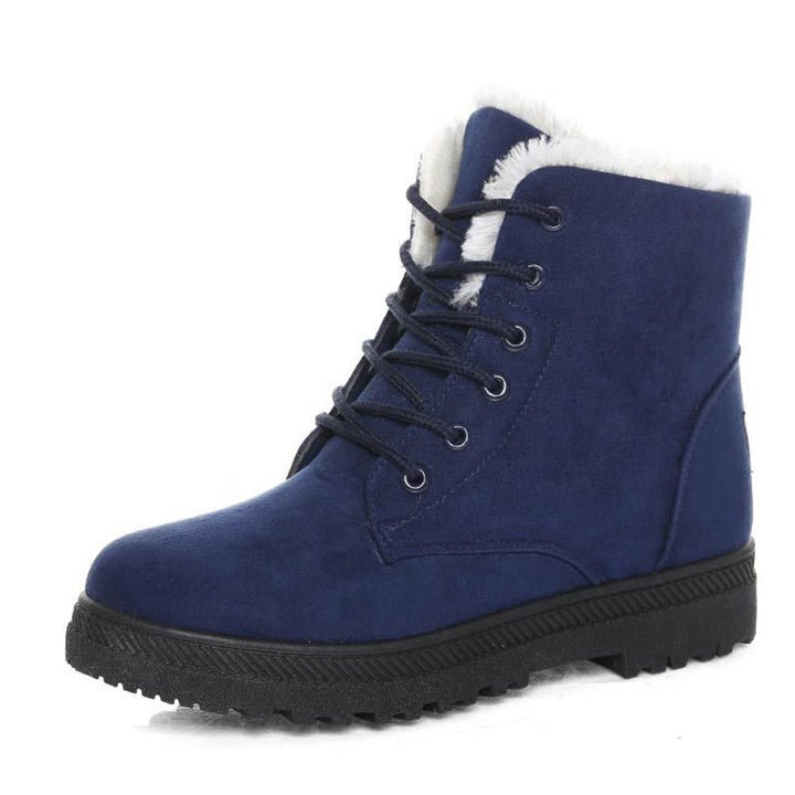 Ciepłe ocieplane damskie zimowe buty za kostkę z szyjkami - Eliza Fur Boot-Niebieski-35-Trend Polska